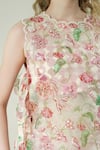 Buy_Surabhi Arya_Ivory Organza, Crepe Embroidery Round Neck Floral Hand Top And Skirt Set 