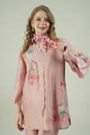 Surabhi Arya_Pink Silk Embroidery Mandarin Collar Onion Shirt Set _Online_at_Aza_Fashions