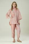 Buy_Surabhi Arya_Pink Silk Embroidery Mandarin Collar Onion Shirt Set _at_Aza_Fashions