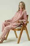 Shop_Surabhi Arya_Pink Silk Embroidery Mandarin Collar Onion Shirt Set 