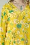 Shop_Surabhi Arya_Yellow Crepe Embroidery V-neck Floral Hand Kurta Set _Online_at_Aza_Fashions