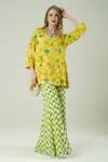 Surabhi Arya_Yellow Crepe Embroidery V-neck Floral Hand Kurta And Sharara Set _Online_at_Aza_Fashions