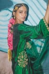 Shop_Label Earthen_Emerald Green Silk, Organza Embroidery V-neck Jhilmil Juhu Kurta Set _Online_at_Aza_Fashions