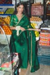 Label Earthen_Emerald Green Organza, Silk Embroidery V-neck Sari And Blouse _Online