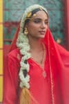 Label Earthen_Red Chanderi , Organza, Embroidery V-neck Sindoori Mirchi Sharara Set _Online_at_Aza_Fashions