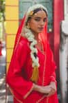 Shop_Label Earthen_Red Chanderi , Organza, Embroidery V-neck Sindoori Mirchi Sharara Set _Online_at_Aza_Fashions