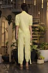 Shop_Ankur J_Yellow Linen High Neck Crochet Bomber Shirt And Pant Set _at_Aza_Fashions