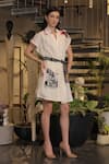 Buy_Ankur J_Off White Cotton V-neck Designer Overlay Dress With Belt _Online_at_Aza_Fashions