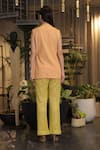 Shop_Ankur J_Peach Linen Embroidery V-neck Crochet Pocket Jacket And Pant Set _at_Aza_Fashions