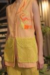Buy_Ankur J_Peach Linen Embroidery V-neck Crochet Pocket Jacket And Pant Set _Online_at_Aza_Fashions