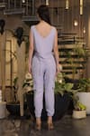 Shop_Ankur J_Blue Cotton, Linen, Crepe V-neck Crushed Top And Joggers Set _at_Aza_Fashions