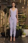 Buy_Ankur J_Blue Cotton, Linen, Crepe V-neck Crushed Top And Joggers Set 