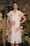 Ankur J_White Cotton Embroidery Collared Crochet Overlay Dress _Online_at_Aza_Fashions