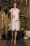 Buy_Ankur J_White Cotton Embroidery Collared Crochet Overlay Dress 