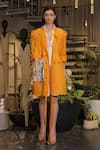 Ankur J_Orange Cotton Collared Crochet Overlay Dress _Online_at_Aza_Fashions