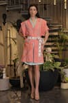 Buy_Ankur J_Pink Cotton V-neck Designer Overlay Dress With Belt _at_Aza_Fashions