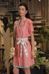 Shop_Ankur J_Pink Cotton V-neck Designer Overlay Dress With Belt _Online_at_Aza_Fashions