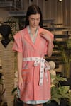 Ankur J_Pink Cotton V-neck Designer Overlay Dress With Belt _at_Aza_Fashions
