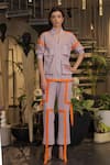 Buy_Ankur J_Lavender Cotton Collared Crochet Bomber Shirt And Pant Set _Online_at_Aza_Fashions