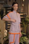 Shop_Ankur J_Lavender Cotton Collared Crochet Bomber Shirt And Pant Set _Online_at_Aza_Fashions