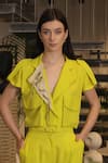 Ankur J_Yellow Linen V-neck Designer Shirt And Joggers Set _Online_at_Aza_Fashions