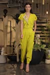 Buy_Ankur J_Yellow Linen V-neck Designer Shirt And Joggers Set _at_Aza_Fashions
