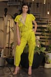 Buy_Ankur J_Yellow Linen V-neck Designer Shirt And Joggers Set 