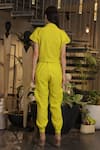 Shop_Ankur J_Yellow Linen V-neck Designer Shirt And Joggers Set _at_Aza_Fashions