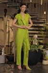 Buy_Ankur J_Green Linen Embroidery Collared Designer Jumpsuit With Belt _Online_at_Aza_Fashions