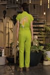 Shop_Ankur J_Green Linen Embroidery Collared Designer Jumpsuit With Belt _at_Aza_Fashions