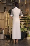 Shop_Ankur J_White Linen Split V-neck Designer Crochet Dress _at_Aza_Fashions