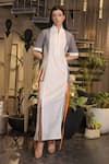 Ankur J_White Linen Split V-neck Designer Crochet Dress _at_Aza_Fashions