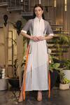 Buy_Ankur J_White Linen Split V-neck Designer Crochet Dress _at_Aza_Fashions