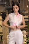 Ankur J_White Modal, Satin Open Neck Designer Jacket And Pant Set _Online_at_Aza_Fashions