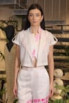 Shop_Ankur J_White Modal, Satin Open Neck Designer Jacket And Pant Set _Online_at_Aza_Fashions