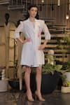 Buy_Ankur J_Blue Cotton Collared Designer Crochet Overlay Dress _at_Aza_Fashions