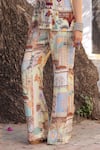 Buy_Ankur J_Multi Color Silk Tassels V-neck Print Peplum Jacket And Pant Set _Online_at_Aza_Fashions