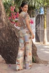 Shop_Ankur J_Multi Color Silk Tassels V-neck Print Peplum Jacket And Pant Set _at_Aza_Fashions