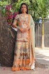 Buy_Ankur J_Multi Color Georgette Embroidery Round Neck Multi-pattern Kurta Sharara Set _at_Aza_Fashions