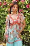 Ankur J_Aqua Georgette Beads, Embroidery V-neck Designer Blue Kurta And Gharara Set _Online_at_Aza_Fashions