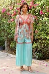 Buy_Ankur J_Aqua Georgette Beads, Embroidery V-neck Designer Blue Kurta And Gharara Set _Online_at_Aza_Fashions