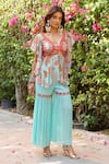 Shop_Ankur J_Aqua Georgette Beads, Embroidery V-neck Designer Blue Kurta And Gharara Set _Online_at_Aza_Fashions