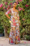 Shop_Ankur J_Multi Color Silk Embroidery Square Neck Print Designer Kurta And Sharara Set _Online_at_Aza_Fashions
