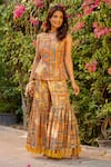 Buy_Ankur J_Multi Color Silk Tassels V-neck Pattern Dola Kurta And Gharara Set _at_Aza_Fashions