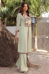 Ankur J_Multi Color Georgette Embroidery Split V-neck Designer Kurta Pant Set _Online_at_Aza_Fashions