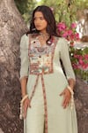 Shop_Ankur J_Multi Color Georgette Embroidery Split V-neck Designer Kurta Pant Set _Online_at_Aza_Fashions