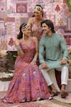 Ankur J_Multi Color Silk Sequins V-neck Dola Embroidered Lehenga Set _at_Aza_Fashions