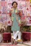 Buy_Ankur J_Green Silk Embroidery, Patchwork Multi Color Designer Bandhgala Kurta Set _at_Aza_Fashions