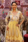 Buy_Ankur J_Yellow Georgette Embroidery V-neck Designer Anarkali Set _Online_at_Aza_Fashions