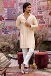 Shop_Ankur J_Yellow Silk, Denim, Cotton Embroidery, Patchwork Designer Kurta Blazer Pant Set _Online_at_Aza_Fashions